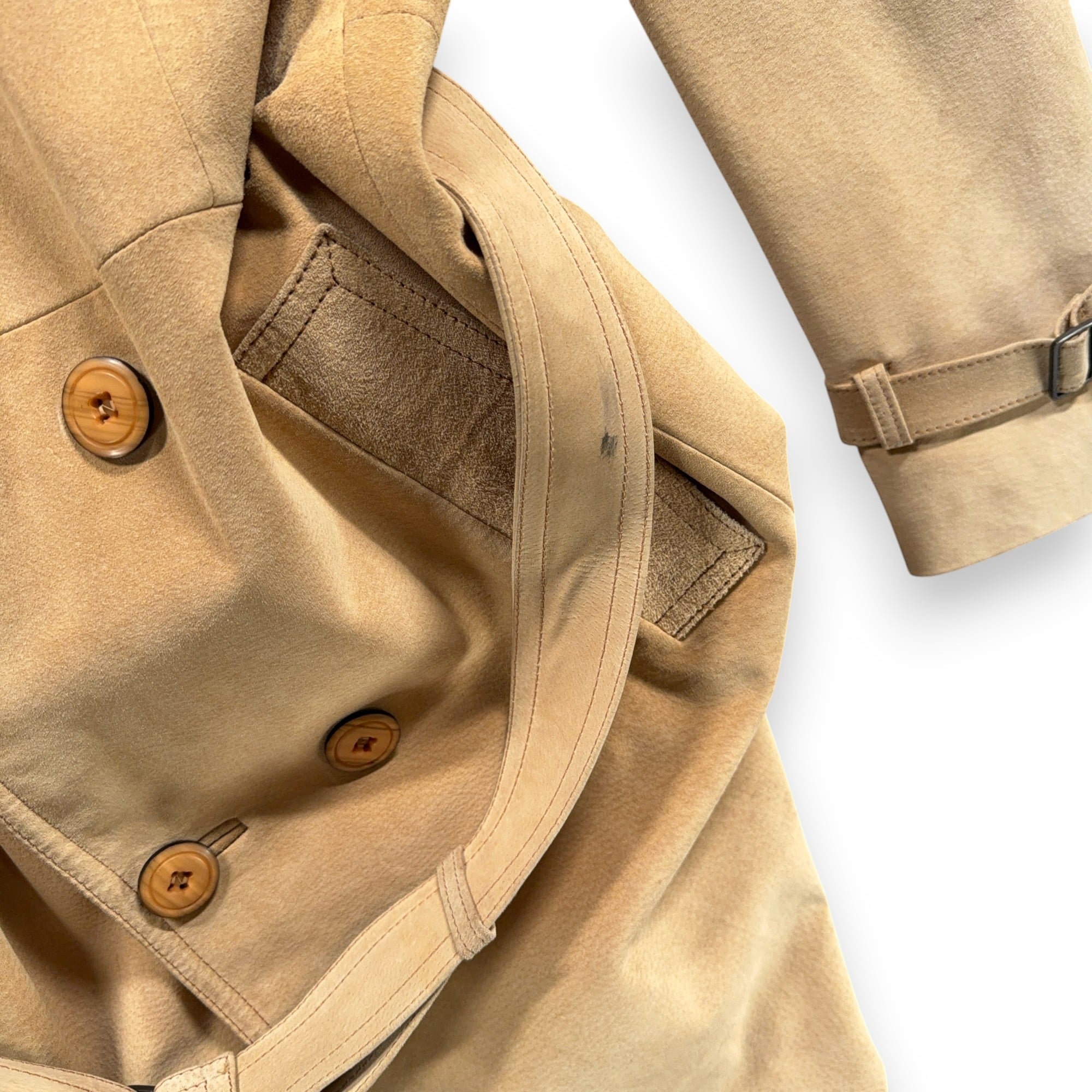 Vintage Suede Trench Coat Mens 42 Brown Leather Double Breasted Belt Bazil 70s-13 Vintage Suede Trench Coat Mens 42 Brown Leather Double Breasted Belt Bazil 70s
