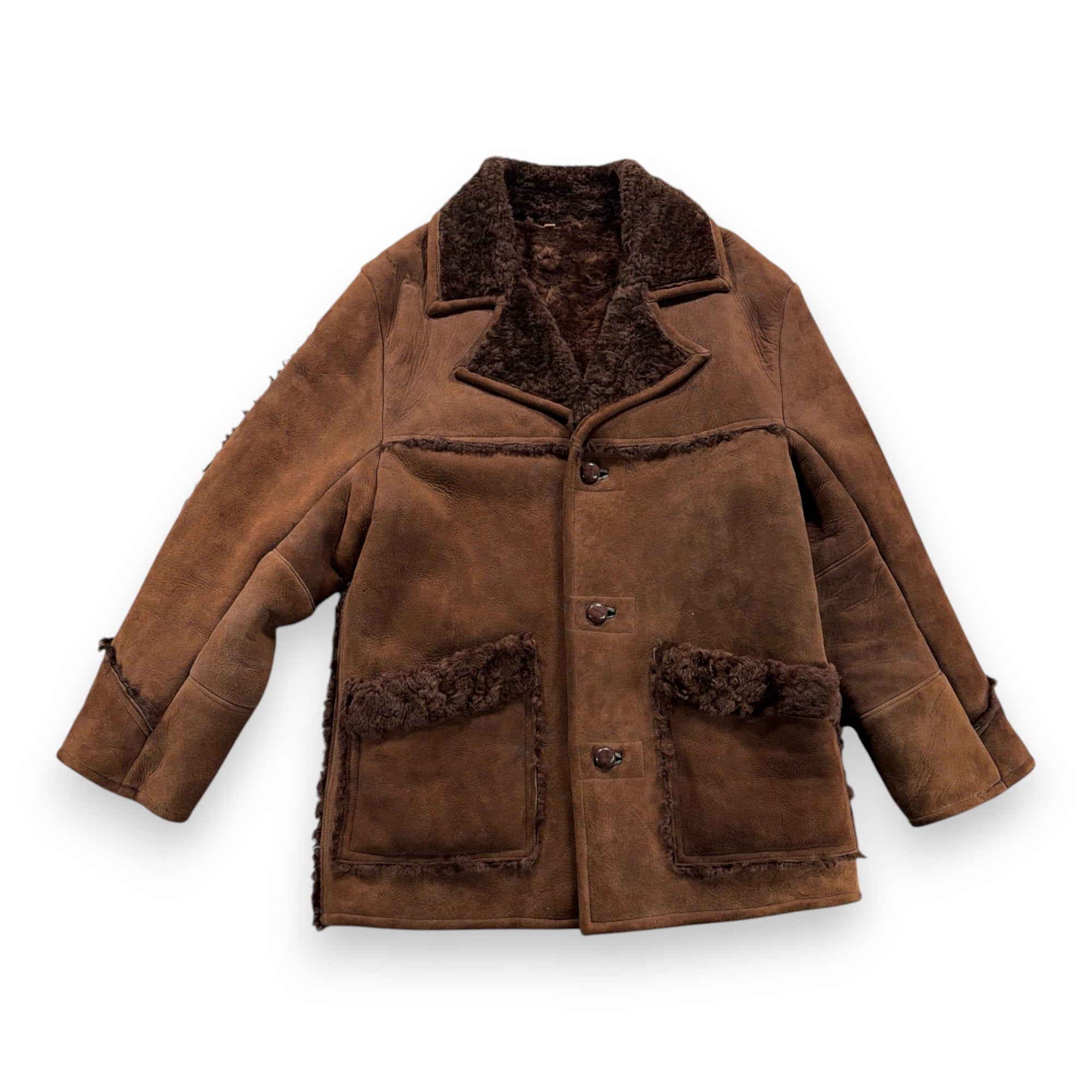 Vintage Rancher Jacket Adult LARGE Brown Leather Shearling Wool Lined Coat 70s-1 Vintage Rancher Jacket Adult LARGE Brown Leather Shearling Wool Lined Coat 70s
