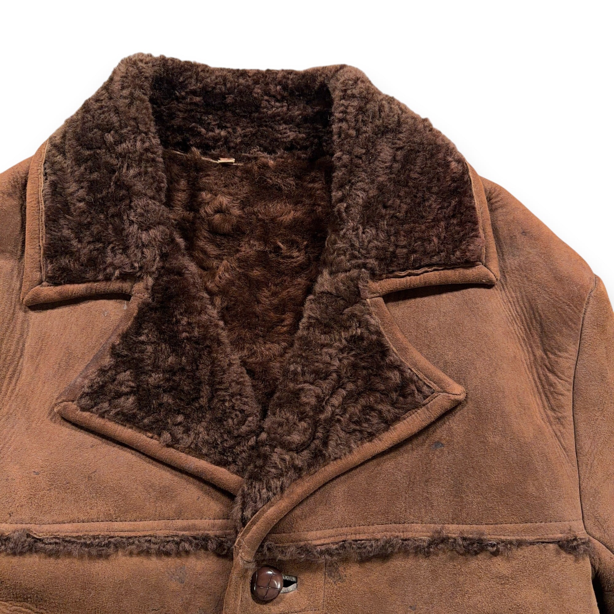 Vintage Rancher Jacket Adult LARGE Brown Leather Shearling Wool Lined Coat 70s-2 Vintage Rancher Jacket Adult LARGE Brown Leather Shearling Wool Lined Coat 70s