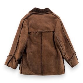 Vintage Rancher Jacket Adult LARGE Brown Leather Shearling Wool Lined Coat 70s