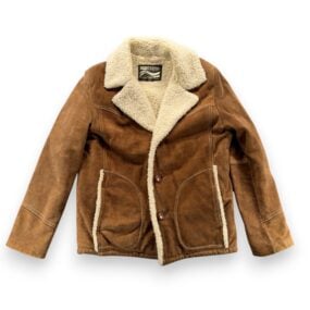 Vintage Montgomery Ward Jacket Adult LARGE Brown Leather Sherpa Rancher Coat 70s