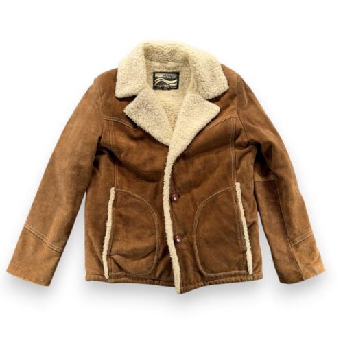 Vintage Montgomery Ward Jacket Adult LARGE Brown Leather Sherpa Rancher Coat 70s