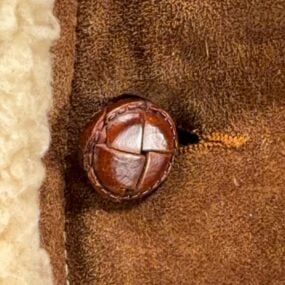 Vintage Montgomery Ward Jacket Adult LARGE Brown Leather Sherpa Rancher Coat 70s