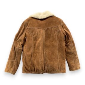 Vintage Montgomery Ward Jacket Adult LARGE Brown Leather Sherpa Rancher Coat 70s