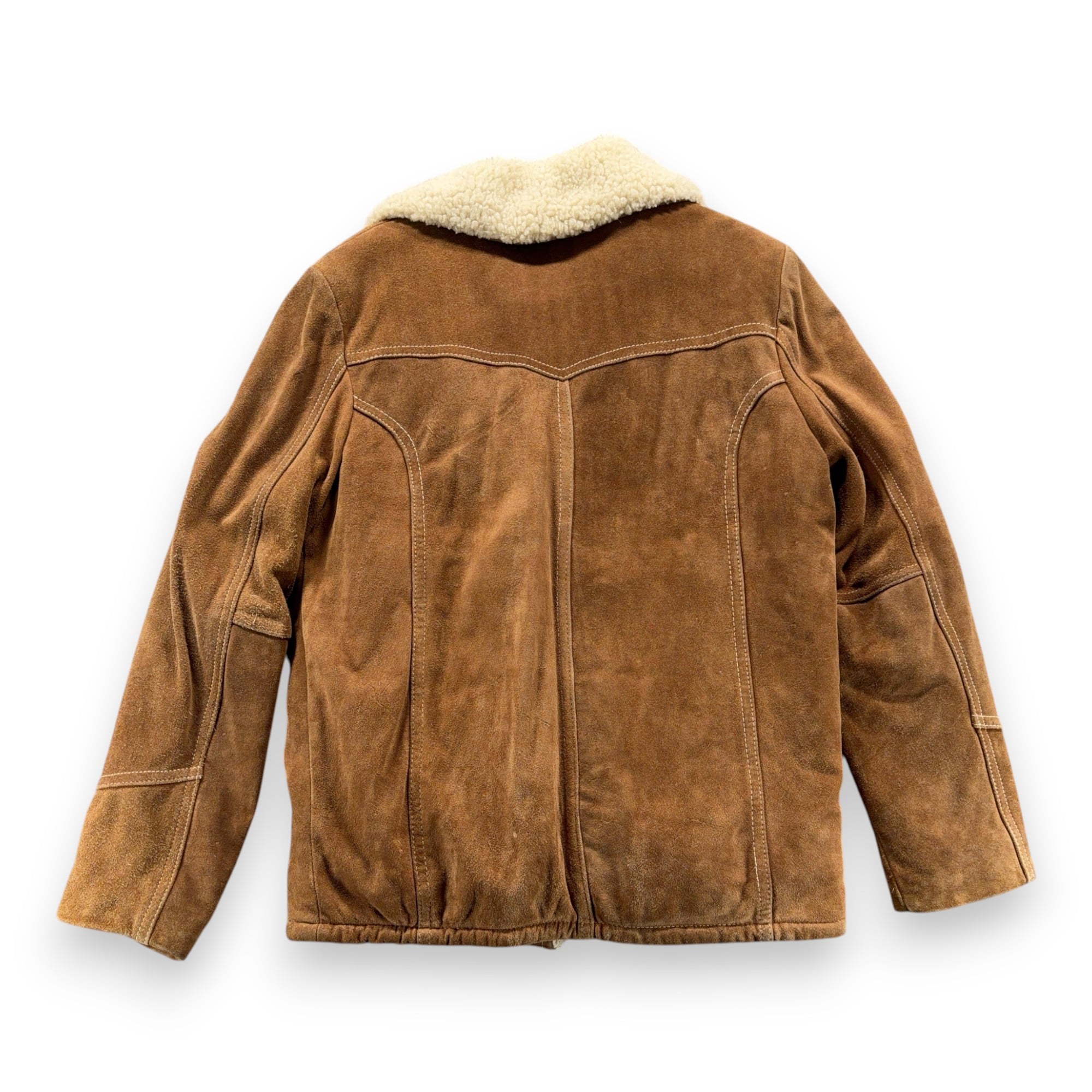 Vintage Montgomery Ward Jacket Adult LARGE Brown Leather Sherpa Rancher Coat 70s-3 Vintage Montgomery Ward Jacket Adult LARGE Brown Leather Sherpa Rancher Coat 70s
