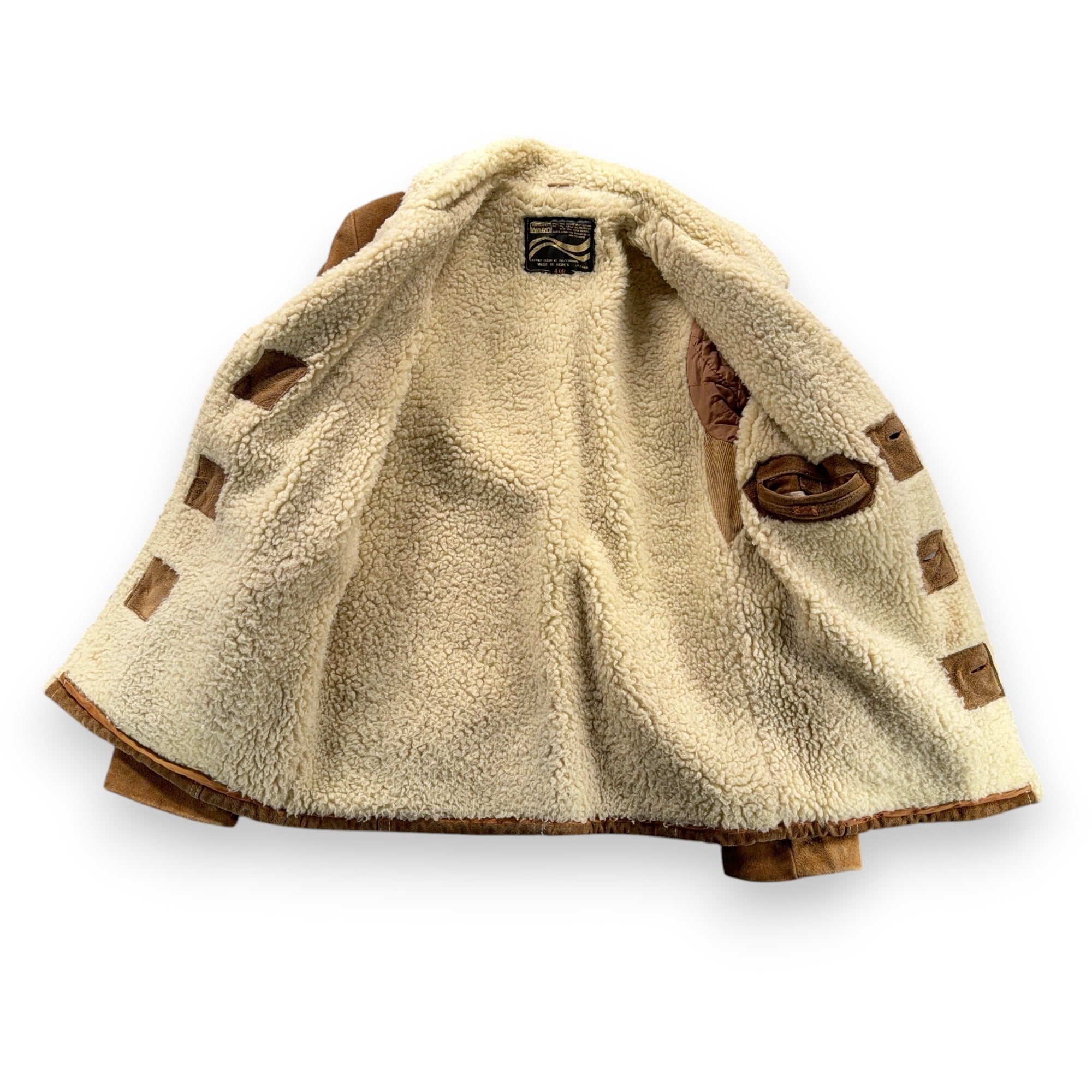 Vintage Montgomery Ward Jacket Adult LARGE Brown Leather Sherpa Rancher Coat 70s-5 Vintage Montgomery Ward Jacket Adult LARGE Brown Leather Sherpa Rancher Coat 70s