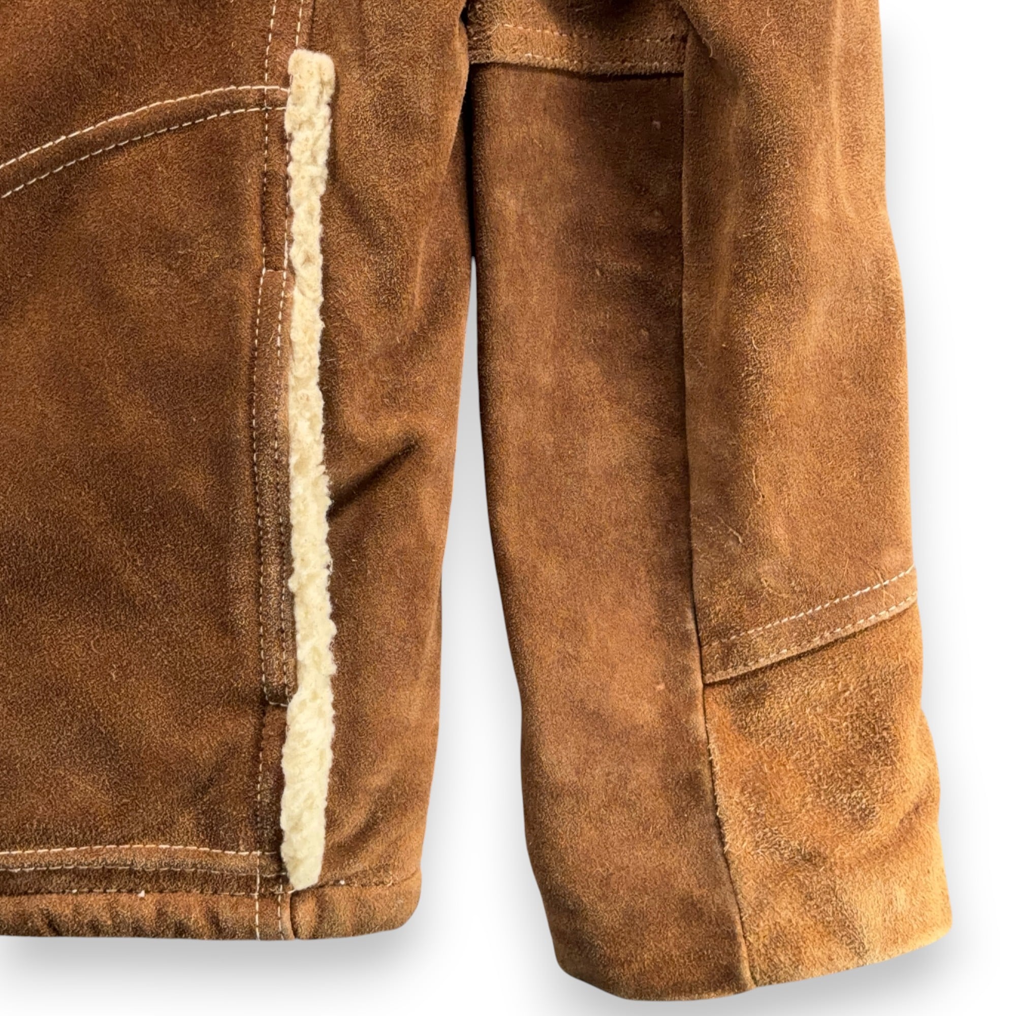Vintage Montgomery Ward Jacket Adult LARGE Brown Leather Sherpa Rancher Coat 70s-9 Vintage Montgomery Ward Jacket Adult LARGE Brown Leather Sherpa Rancher Coat 70s