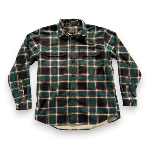 Filson Shirt Adult LARGE Black Green Plaid Field Flannel Button Up Outdoor