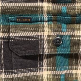 Filson Shirt Adult LARGE Black Green Plaid Field Flannel Button Up Outdoor