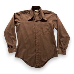 Vintage Golden Vee Shirt Adult LARGE Brown Dagger Collar Disco Polyester 70s