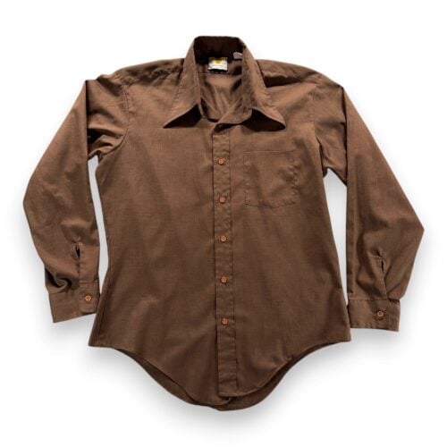 Vintage Golden Vee Shirt Adult LARGE Brown Dagger Collar Disco Polyester 70s