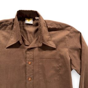 Vintage Golden Vee Shirt Adult LARGE Brown Dagger Collar Disco Polyester 70s