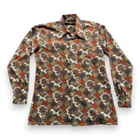 Vintage Jaymar Shirt Adult LARGE Orange Paisley Patchwork Disco Polyester 70s
