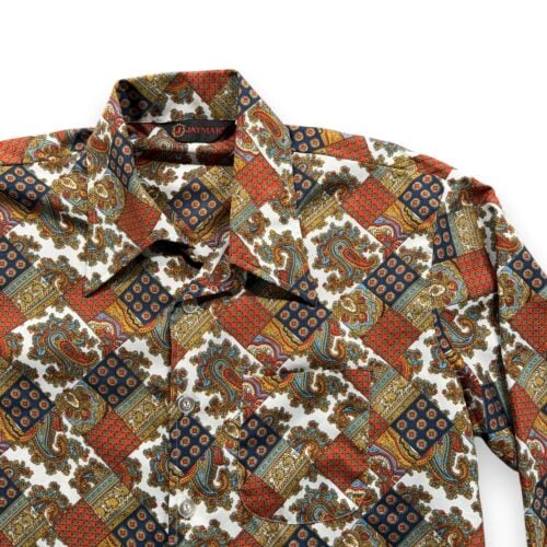 Vintage Jaymar Shirt Adult LARGE Orange Paisley Patchwork Disco Polyester 70s-2 Vintage Jaymar Shirt Adult LARGE Orange Paisley Patchwork Disco Polyester 70s