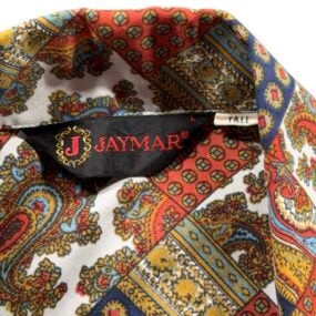 Vintage Jaymar Shirt Adult LARGE Orange Paisley Patchwork Disco Polyester 70s