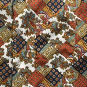 Vintage Jaymar Shirt Adult LARGE Orange Paisley Patchwork Disco Polyester 70s