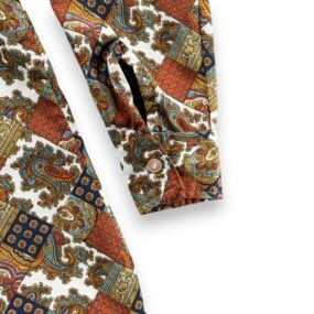 Vintage Jaymar Shirt Adult LARGE Orange Paisley Patchwork Disco Polyester 70s