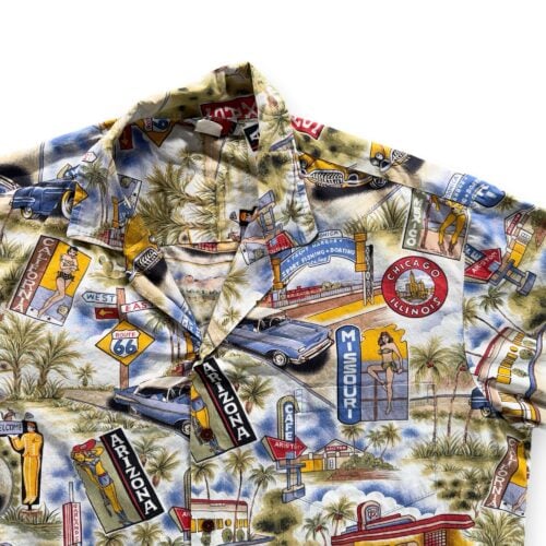 Vintage Route 66 Hawaiian Shirt Adult EXTRA LARGE Brown Pin Up States USA 90s-2 Vintage Route 66 Hawaiian Shirt Adult EXTRA LARGE Brown Pin Up States USA 90s