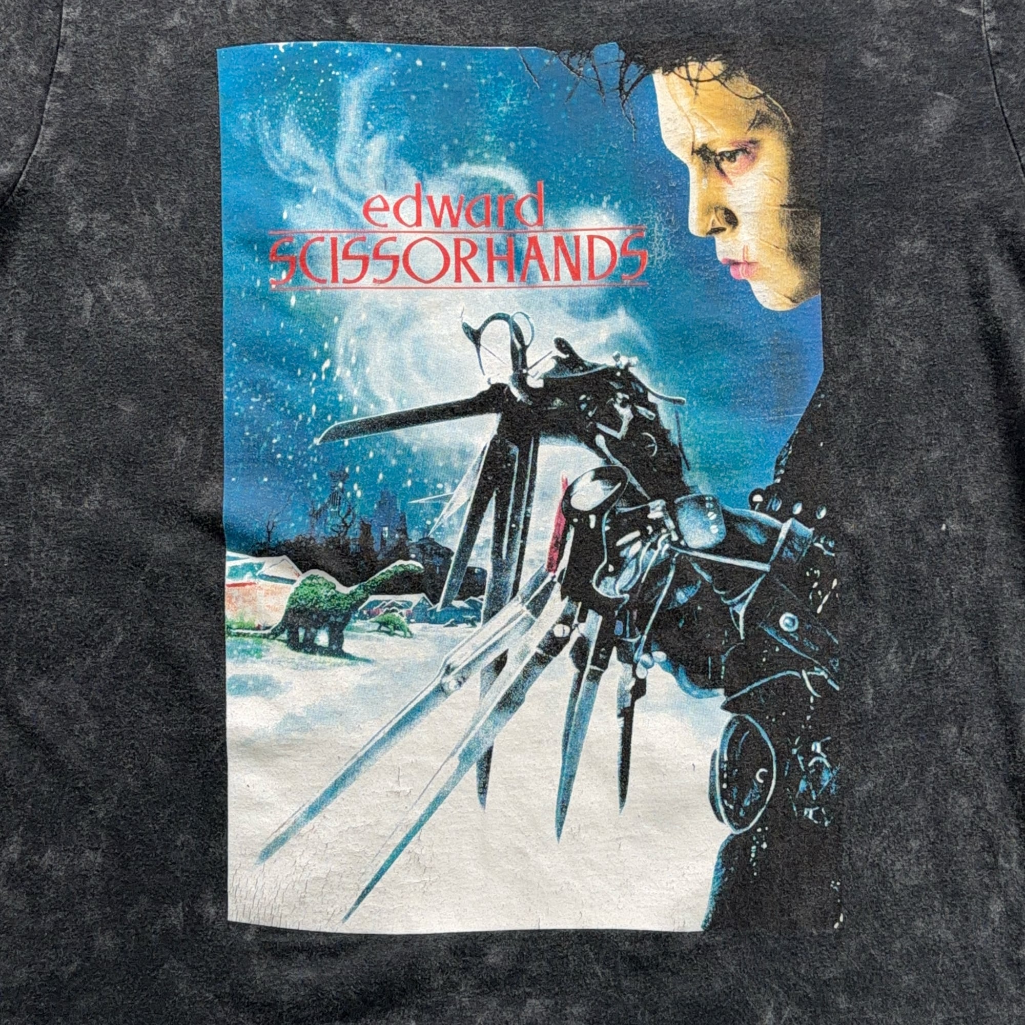 Edward Scissorhands Shirt Adult LARGE Black Acid Wash Movie Poster Burton Goth-2 Edward Scissorhands Shirt Adult LARGE Black Acid Wash Movie Poster Burton Goth