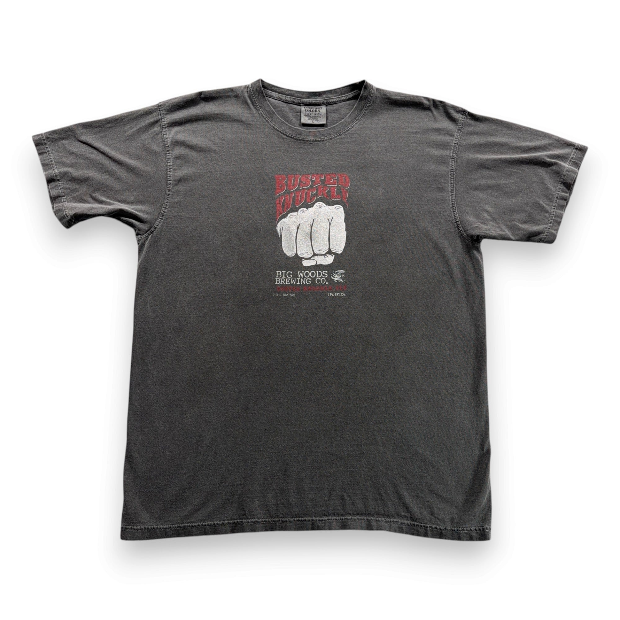Big Woods Brewing Shirt Adult LARGE Gray Busted Knuckle Ale Beer Indiana-1 Big Woods Brewing Shirt Adult LARGE Gray Busted Knuckle Ale Beer Indiana