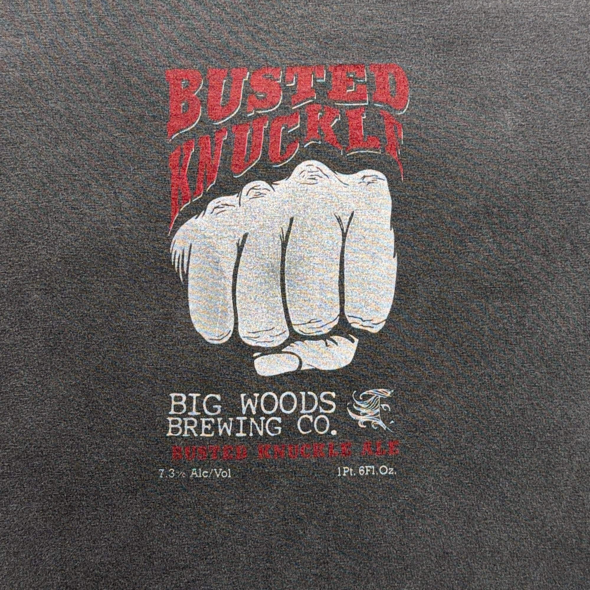 Big Woods Brewing Shirt Adult LARGE Gray Busted Knuckle Ale Beer Indiana-2 Big Woods Brewing Shirt Adult LARGE Gray Busted Knuckle Ale Beer Indiana