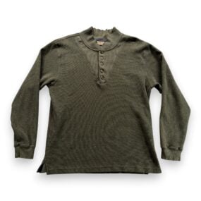 Vintage LL Bean Sweater Adult MEDIUM Green Henley Mock Neck Knit Military Y2K