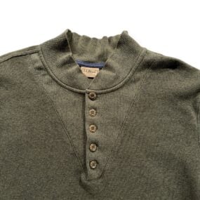 Vintage LL Bean Sweater Adult MEDIUM Green Henley Mock Neck Knit Military Y2K