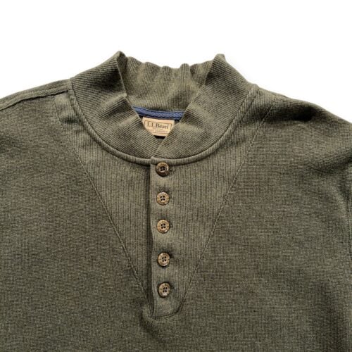 Vintage LL Bean Sweater Adult MEDIUM Green Henley Mock Neck Knit Military Y2K-2 Vintage LL Bean Sweater Adult MEDIUM Green Henley Mock Neck Knit Military Y2K