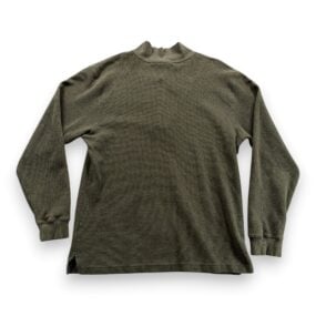 Vintage LL Bean Sweater Adult MEDIUM Green Henley Mock Neck Knit Military Y2K
