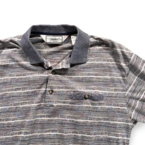 Vintage Palmland Polo Shirt Adult MEDIUM Blue Abstract Striped Banded 90s