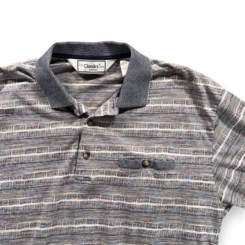 Vintage Palmland Polo Shirt Adult MEDIUM Blue Abstract Striped Banded 90s-2 Vintage Palmland Polo Shirt Adult MEDIUM Blue Abstract Striped Banded 90s