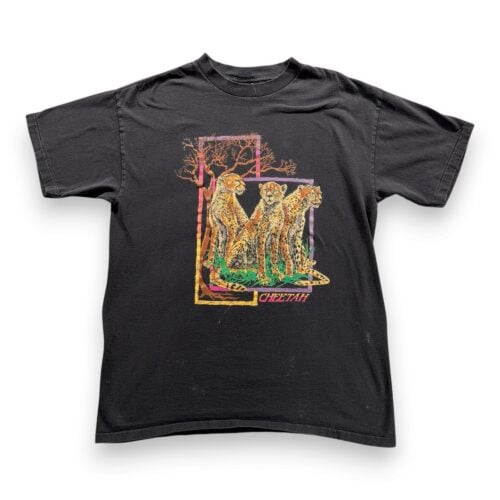 Vintage Cheetah Shirt Adult LARGE Black Single Stitch Nature Animal Wild 90s