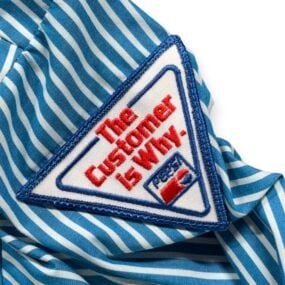 Vintage Pepsi Work Shirt Mens LARGE Blue White Striped Uniform Patches USA 90s