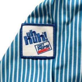Vintage Pepsi Work Shirt Mens LARGE Blue White Striped Uniform Patches USA 90s