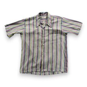 Vintage Montgomery Ward Shirt Adult MEDIUM Blue Striped Snake Eyes Disco 70s