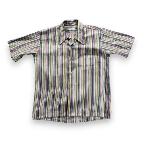Vintage Montgomery Ward Shirt Adult MEDIUM Blue Striped Snake Eyes Disco 70s