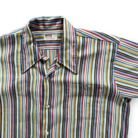 Vintage Montgomery Ward Shirt Adult MEDIUM Blue Striped Snake Eyes Disco 70s