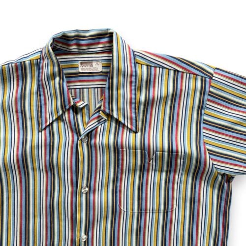 Vintage Montgomery Ward Shirt Adult MEDIUM Blue Striped Snake Eyes Disco 70s