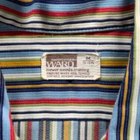 Vintage Montgomery Ward Shirt Adult MEDIUM Blue Striped Snake Eyes Disco 70s