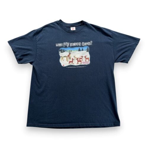 Vintage Rudolph Shirt Adult EXTRA LARGE Blue Red Nosed Reindeer Games 90s
