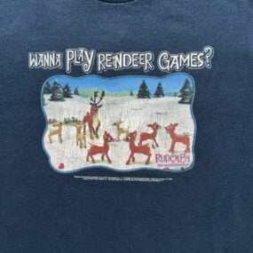 Vintage Rudolph Shirt Adult EXTRA LARGE Blue Red Nosed Reindeer Games 90s