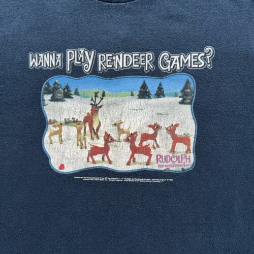 Vintage Rudolph Shirt Adult EXTRA LARGE Blue Red Nosed Reindeer Games 90s-2 Vintage Rudolph Shirt Adult EXTRA LARGE Blue Red Nosed Reindeer Games 90s