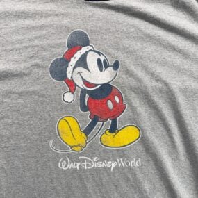 Vintage Mickey Mouse Shirt Adult 2XL XXL Gray Ringer Santa Disney Christmas Y2