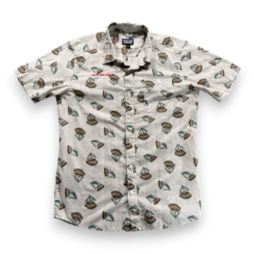 Patagonia Shirt Adult MEDIUM White Floral Button Up New Belgium Brewing Organic