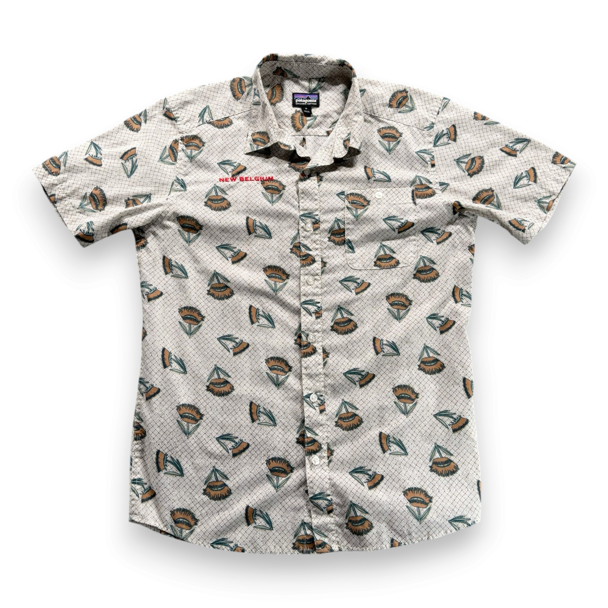 Patagonia Shirt Adult MEDIUM White Floral Button Up New Belgium Brewing Organic-1 Patagonia Shirt Adult MEDIUM White Floral Button Up New Belgium Brewing Organic