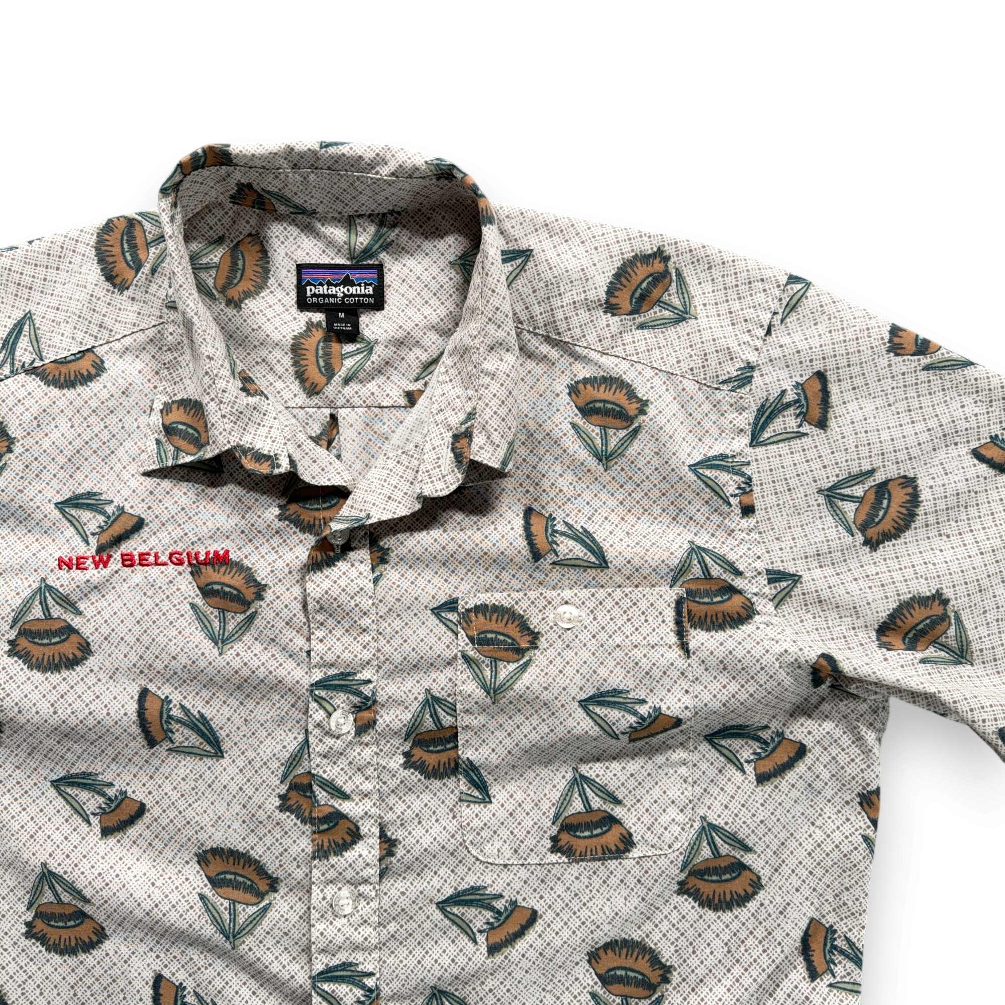 Patagonia Shirt Adult MEDIUM White Floral Button Up New Belgium Brewing Organic-2 Patagonia Shirt Adult MEDIUM White Floral Button Up New Belgium Brewing Organic