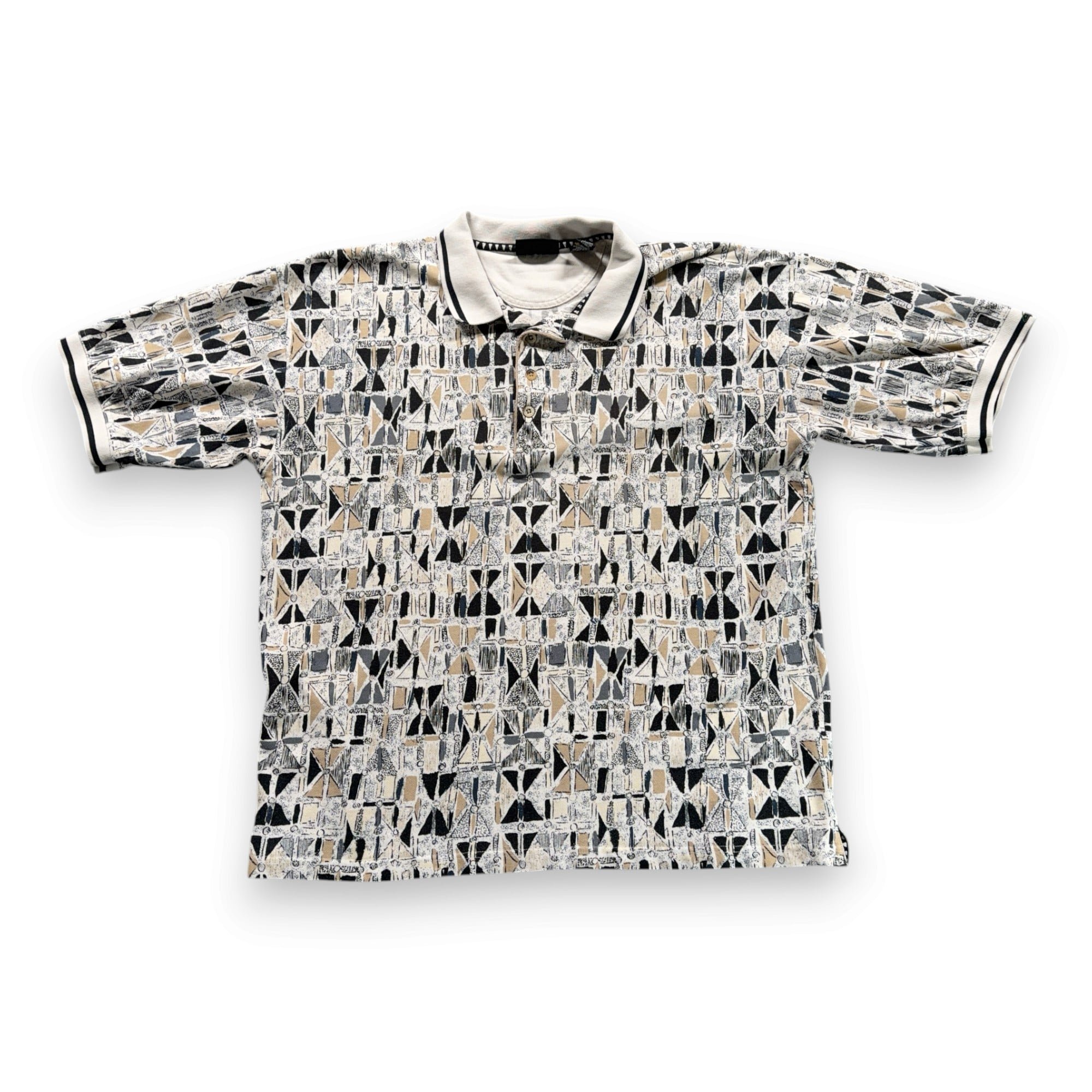 Vintage Greg Norman Polo Shirt Adult LARGE White Abstract Art Print Golf 90s-1 Vintage Greg Norman Polo Shirt Adult LARGE White Abstract Art Print Golf 90s
