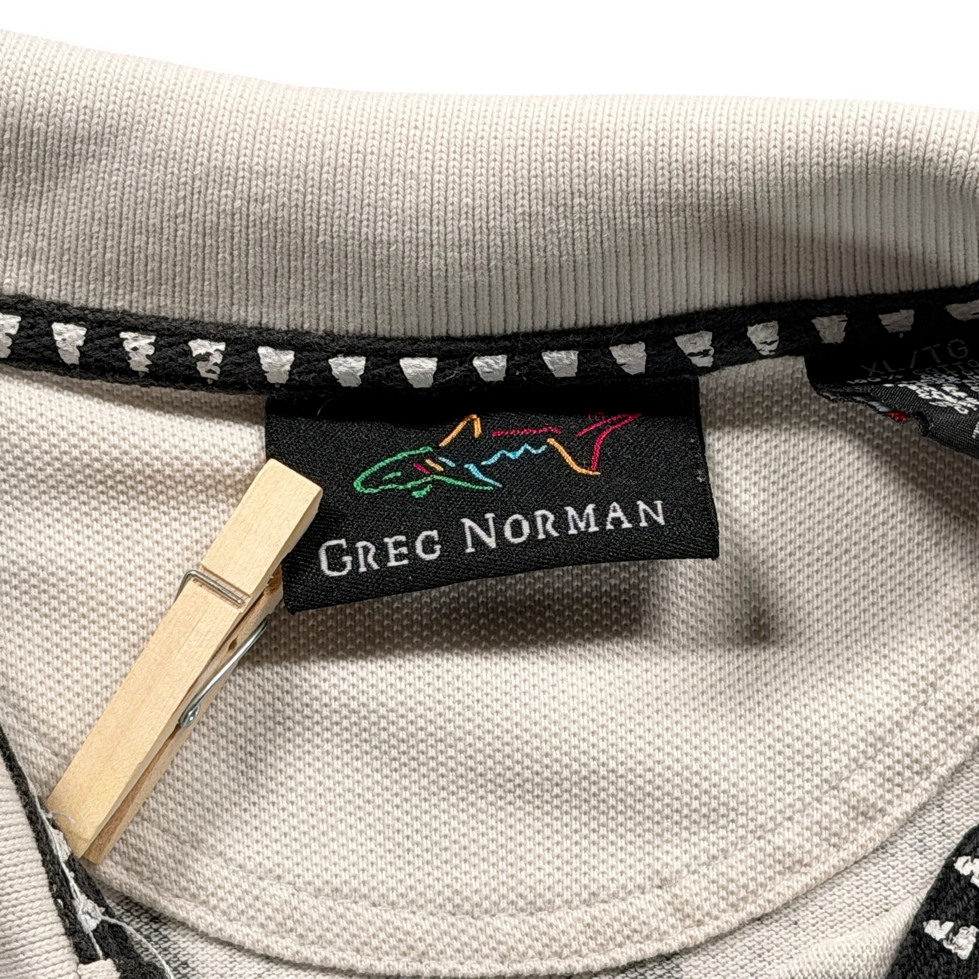 Vintage Greg Norman Polo Shirt Adult LARGE White Abstract Art Print Golf 90s-4 Vintage Greg Norman Polo Shirt Adult LARGE White Abstract Art Print Golf 90s