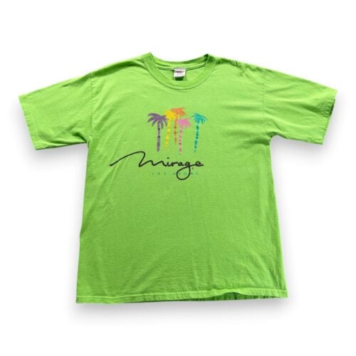Vintage Mirage Casino Shirt Adult LARGE Green Las Vegas Palm Trees Glitter 90s
