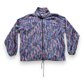 Vintage Rad Baggs Jacket Adult LARGE Blue Pink Gray Abstract Surfer Zip USA 80s